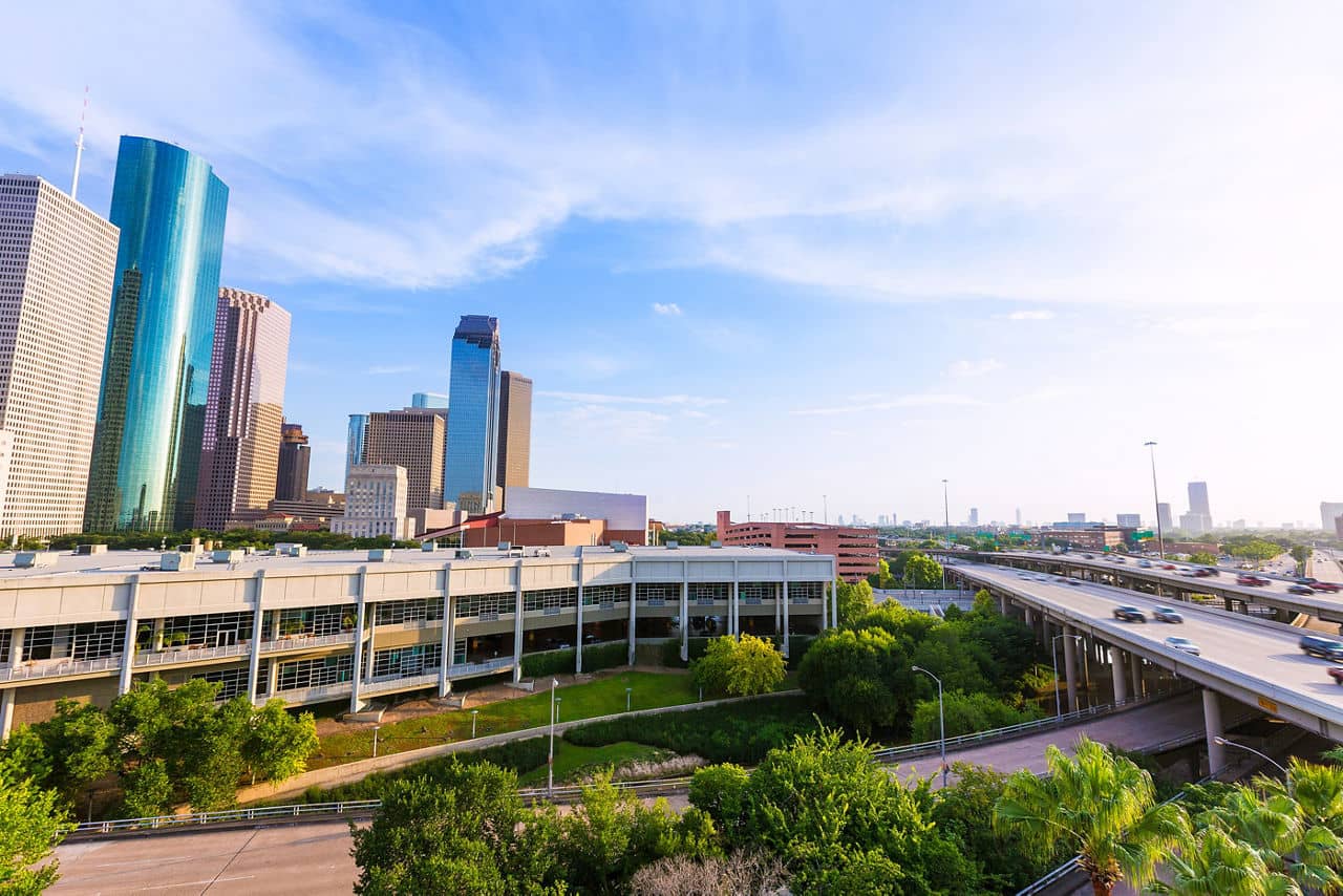 Houston Skyline North view aerial in Texas US USA