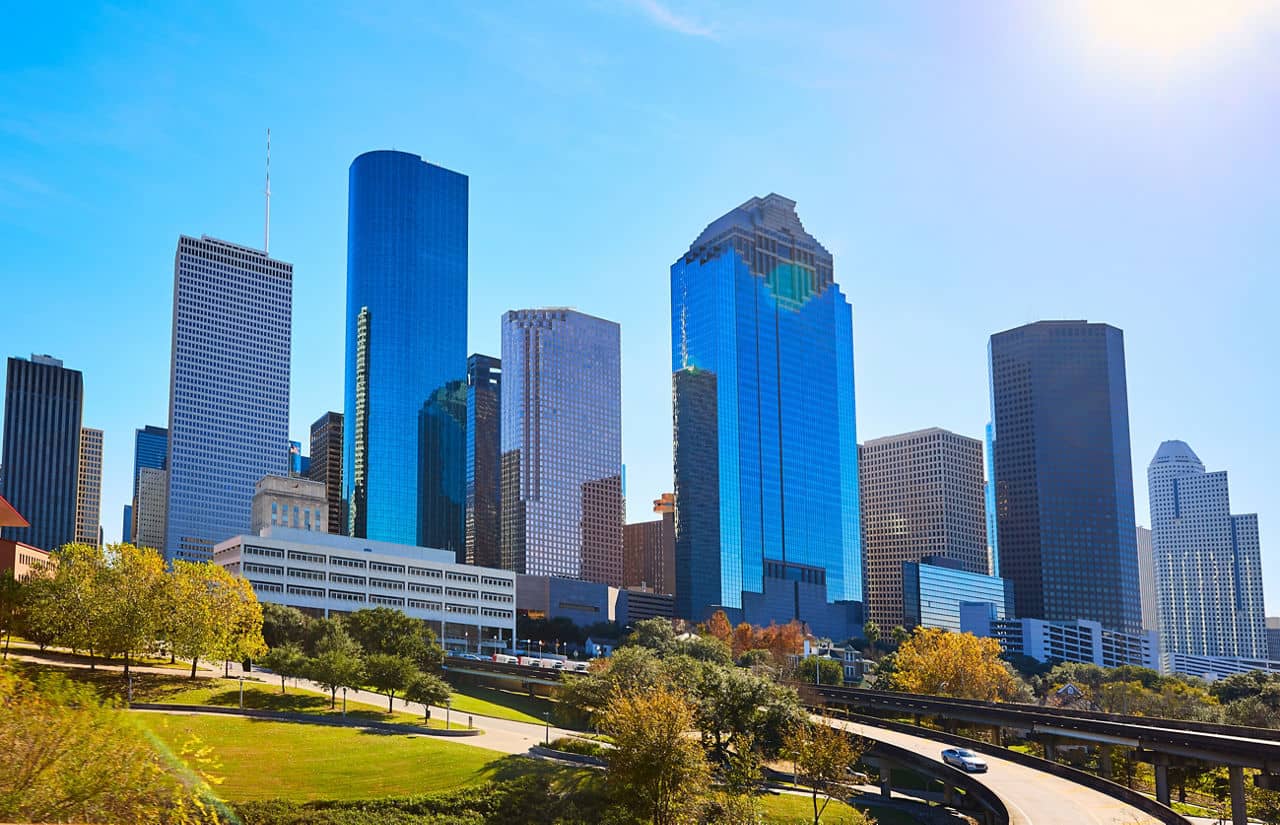 Houston city skyline from west in Texas USA